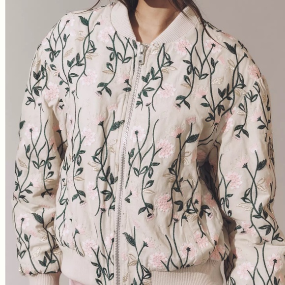 NWT Avec Les Filles Floral Embroidered Bomber Jacket Size US XL - Picture 1 of 4